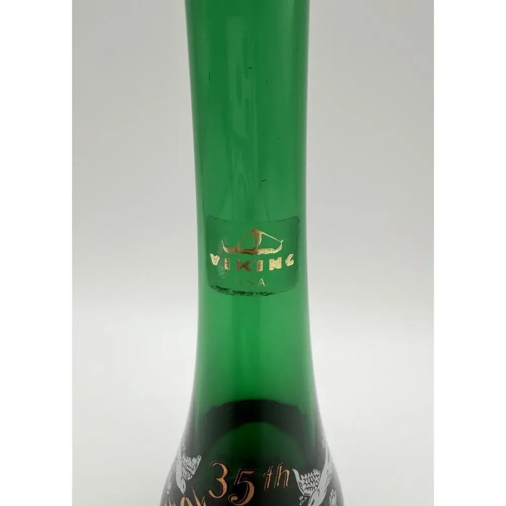 Viking Emerald Green Swung Glass Bud Vase 10.5” 35th Anniversary with Label MCM